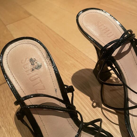 Schutz Heeled Lace up Strappy Sandals Black Size 8 B - Picture 5 of 9